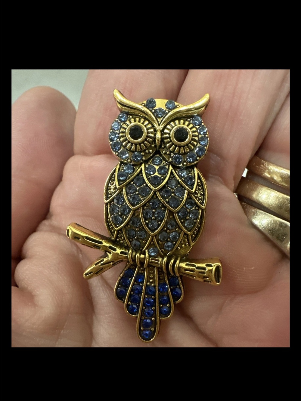 Gold-Tone Blue Crystal Owl Brooch - Women Jewelry